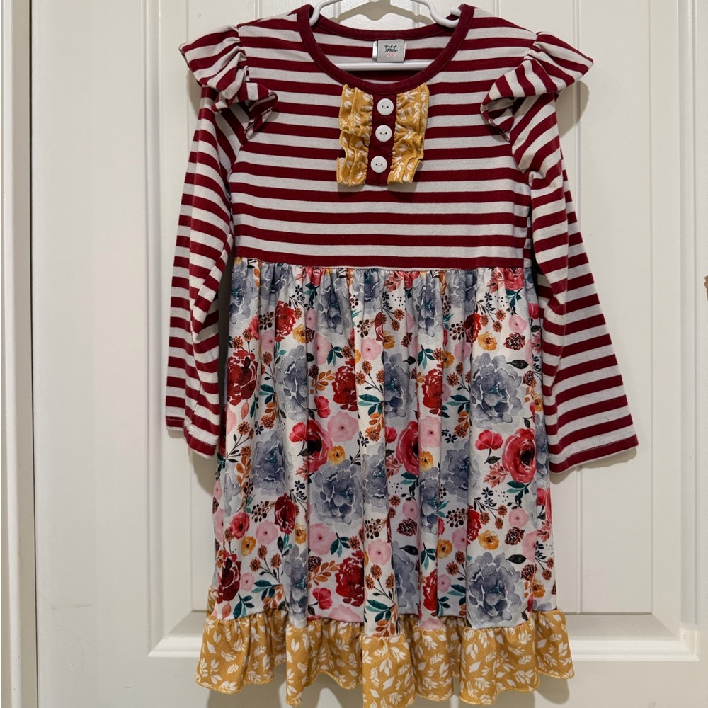 Dash of Glitter Boutique Red Striped Floral Kids Dress